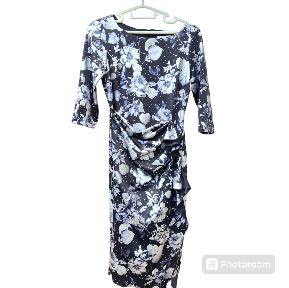 NWT Joseph Ribkoff Floral women's dress size 8 US black/sliver